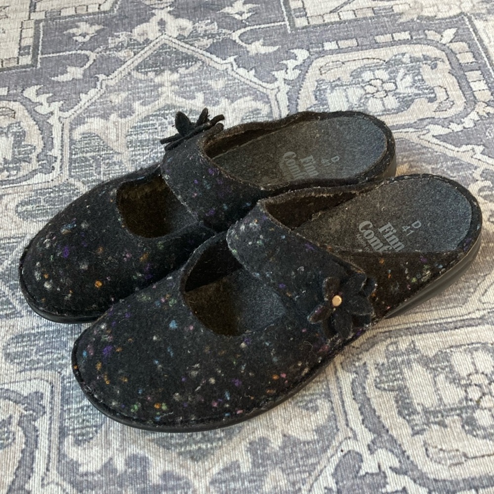 EUC Finn Comfort Arlberg Wool Mules 41D Navy slip on Wool Mary Jane B013